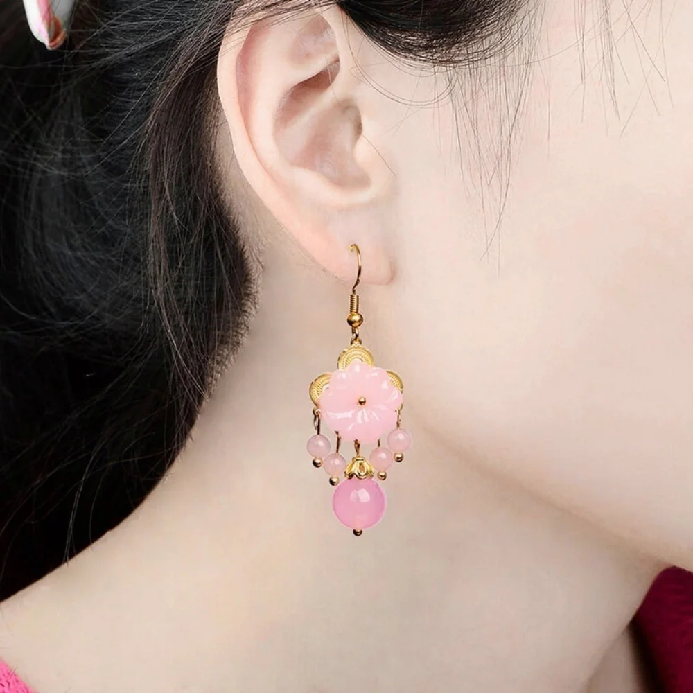 *CHAYA* Gold x Pink Retro Flower Shaped Fashion Earrings